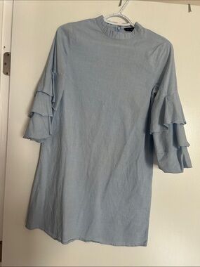 Light Blue Ruffle Sleeve Tunic Dress